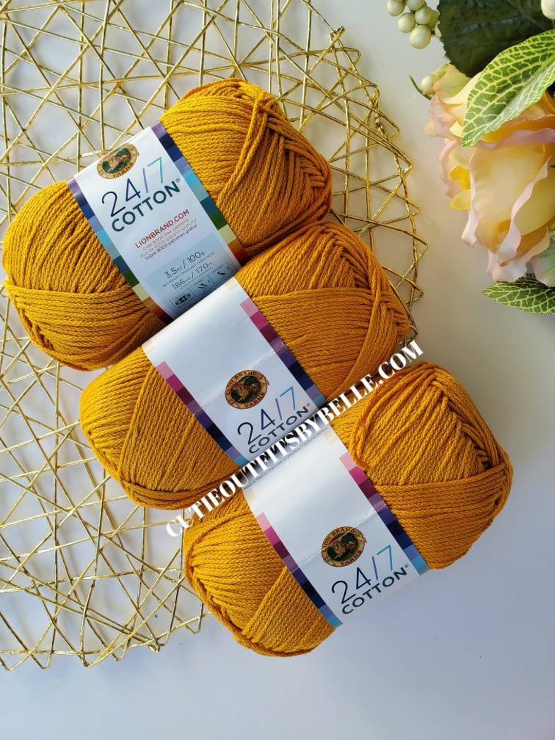 Lion Brand Yarn, 24/7 Cotton Yarn Goldenrod Color, Mercerized Cotton Yarn,  Natural Fiber Yarns, Crochet Yarn, Knitting Yarn, Weaving Yarn 