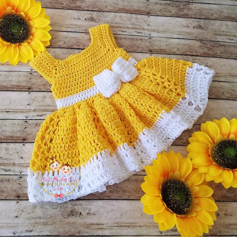 Crochet Baby Dress Pattern, Almost Free Crochet Pattern, 0-3 Baby Dress Pattern, Baby Dress Pattern Only, Yellow Crochet Instant Download image 5