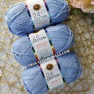 Lion Brand Sky Blue Cotton Yarn: 24/7 Mercerized Cotton