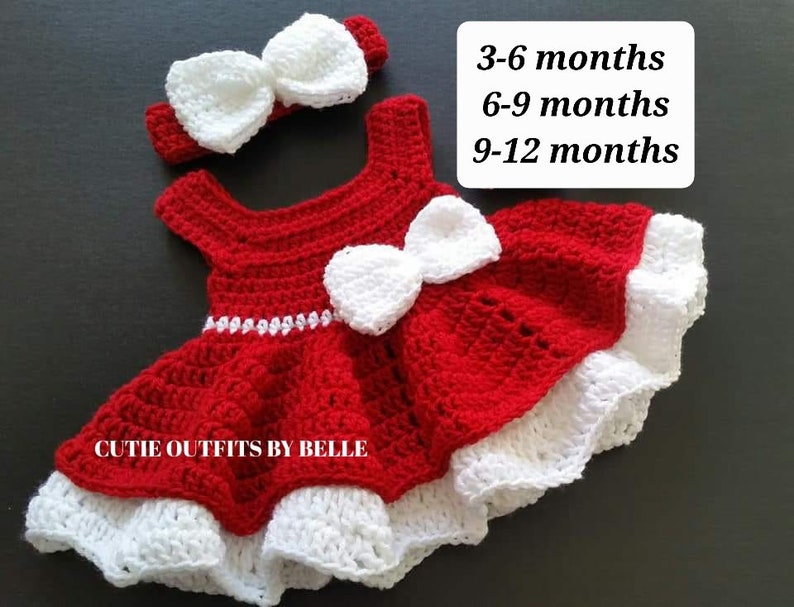 Patron de robe de bébé au crochet 3-6 mois 6-9 mois 9-12 mois, modèle de crochet presque gratuit, modèle de crochet, téléchargement immédiat image 1