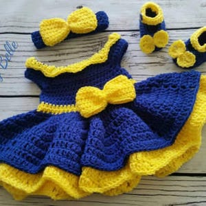 Crochet Baby Dress, Blue Baby Dress, Handmade Baby Headband, Newborn Baby Outfit, Baby Shower Gift, Infant Girl Dress, Coming Home Outfit