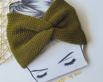 Knitted Headwrap, Twisted Headwrap, Gifts for Women, Knit Earwarmer, Turban Headband, Headwarmer, Women Accessories, Olive Headwrap, Solid