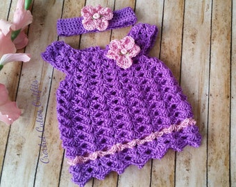 Crochet bébé robe motif nouveau-né tenue bébé fille vêtements Crochet bébé robe téléchargement numérique motif PDF motif violet Crochet bébé