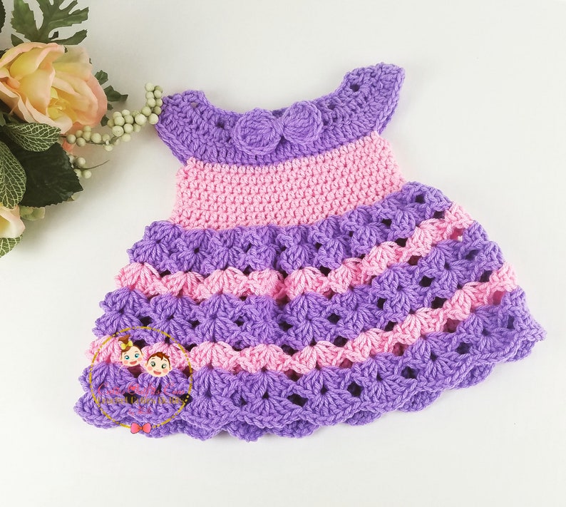 Modèle de robe de bébé au crochet, modèle de crochet presque gratuit, modèle de robe de bébé rose de 0 à 3 mois, modèle de robe uniquement, téléchargement instantané au crochet image 3