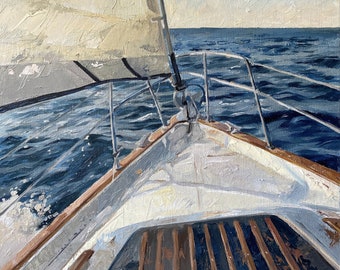 Peinture paysage marin faite à la main à partir d'une photo personnalisée Boart portrait à l'huile art du paysage cadeau d'anniversaire personnalisé