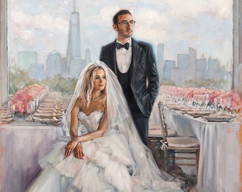 Custom Wedding Oil Portrait on Canvas Commission Couple Paiinting From Photo Handmade Anniversary Gift