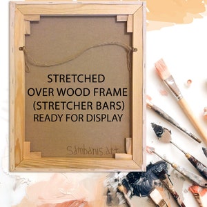May include: A stretched canvas painting on a wooden frame with the text "STRETCHED OVER WOOD FRAME (STRETCHER BARS) READY FOR DISPLAY" and the signature "Sambanis art".