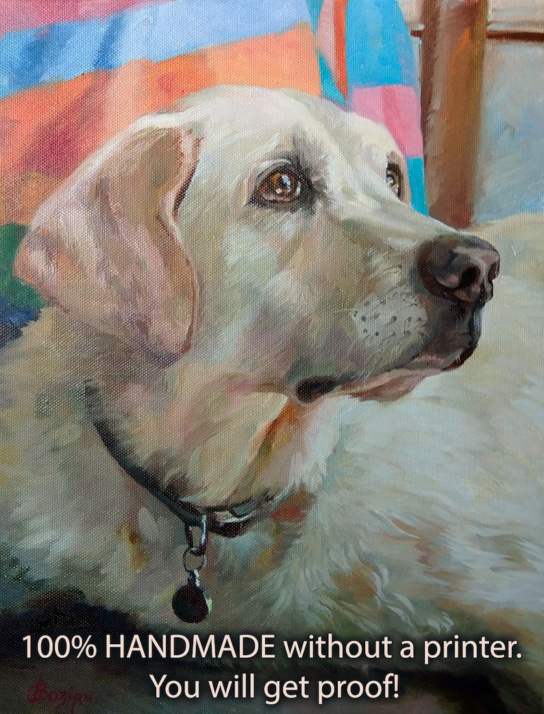 Custom oil pet portrait on canvas, Commission oil painting from photo, Custom labrador portrait from photo, Dog memorial image 1