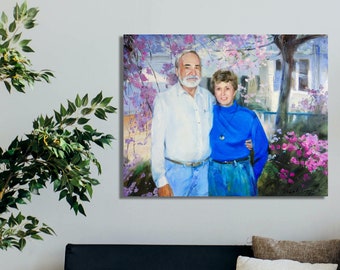 Custom oil portrait on canvas, Custom painting from photo, Commission family portrait painting, gift to parents, anniversary gift,custom art