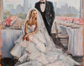 Wedding Portrait from Photo, Custom Oil Painting on Canvas, Realistic Couple Commission Art, Personalized Christmas Gift for Couple