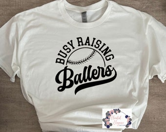 Busy Raising Ballers Baseball or Softaball Mama T-shirt & Flowy Tank Top