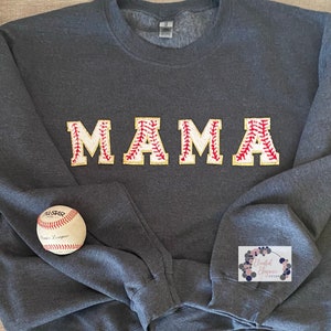 Estampa de beisebol Mama Letter Patch/Letra Chenille/Letra de esportes universitários - Moletom com gola redonda