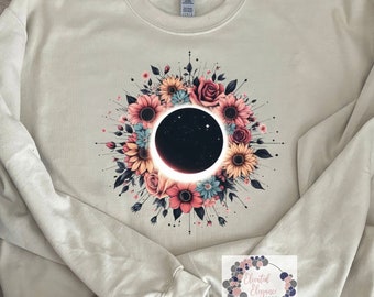 Floral Solar Eclipse 2024 Tee/Long Sleeve Shirt and Crew Neck Sweatshirt