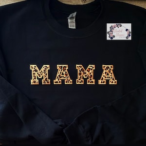 Mama Letter Patch/Carta Chenille/Carta do time do colégio/Camiseta com estampa de leopardo/Camisa de manga comprida e moletom com gola redonda