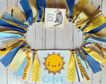 You Are My Sunshine first birthday highchair banner/ photography prop in Blue hues