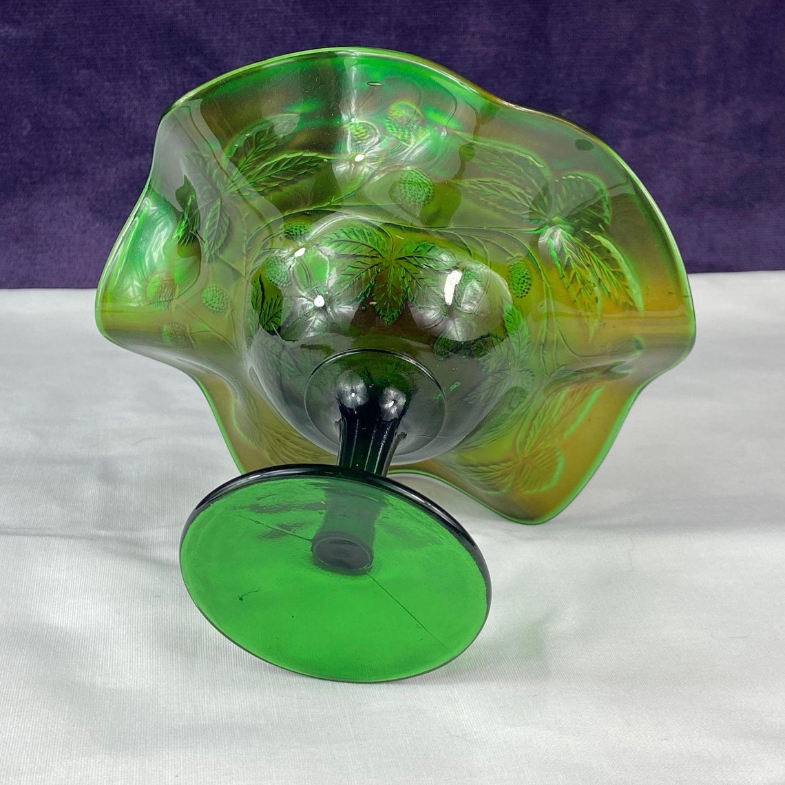 Fenton Blackberry Bramble Green Compote Carnival Iridescence Etsy