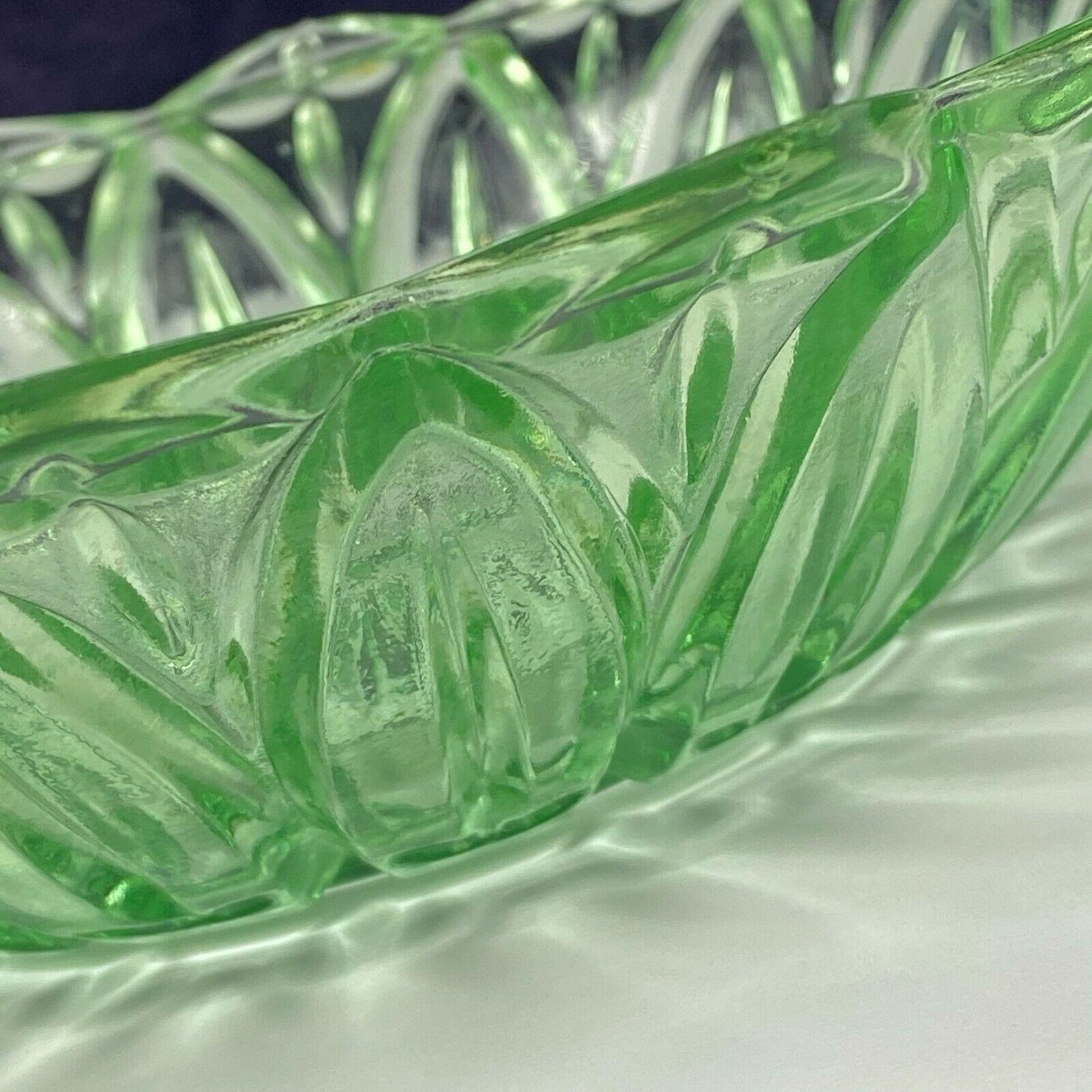 Federal Petal Pattern Green Glass 10'' Bowl 2 Etsy