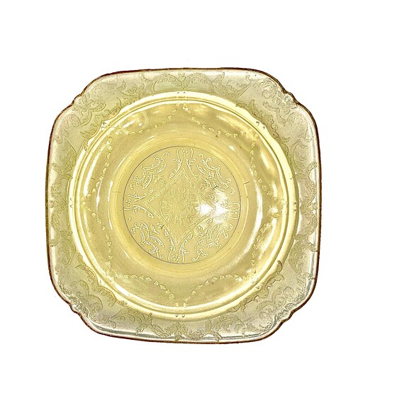 2 Vintage Federal Depression Glass Madrid Amber Yellow Sherbert Dessert Cups EUC