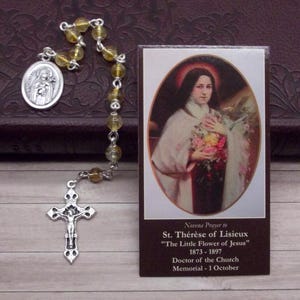 St Therese, Citrine, Single Decade Rosary: Catholic Prayer Beads, November Birthstone