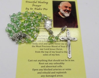 St Padre Pio or Holy Family/Holy Spirit choice, Peace Jade, Green Faceted Glass Beads, Catholic Five Decade Rosary Beads