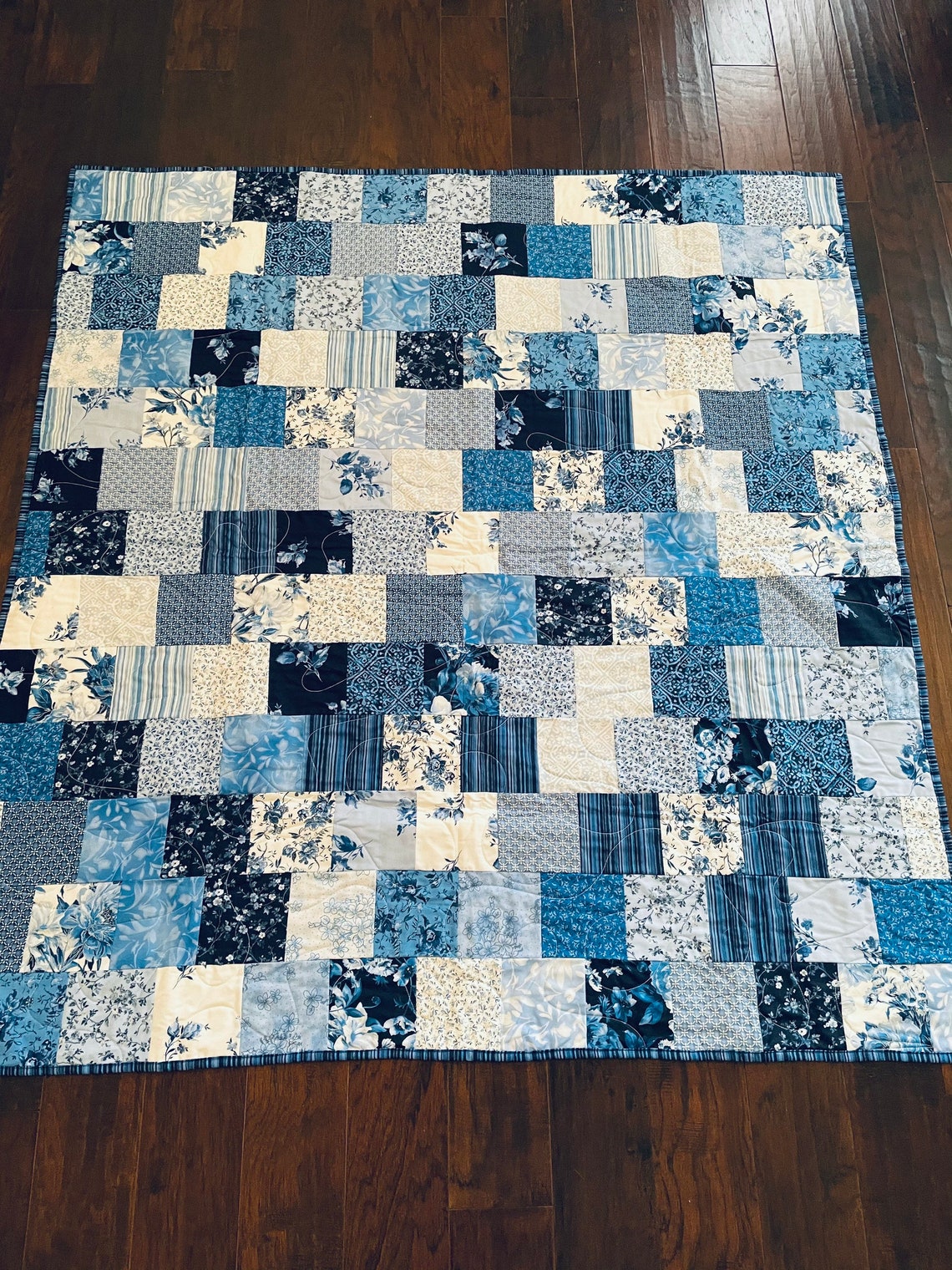 Patchwork quilt quilt quilted throw blue and white quilt Etsy