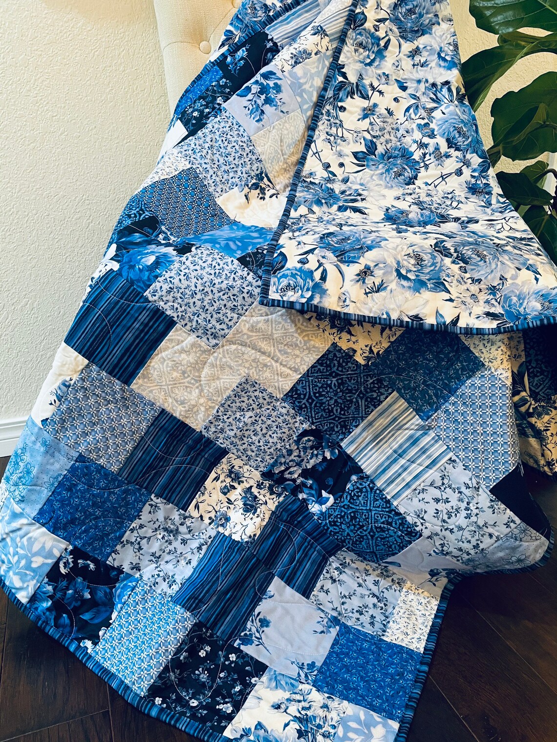 Patchwork quilt quilt quilted throw blue and white quilt Etsy