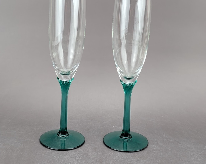 Featured listing image: Libbey Juniper Green Domaine Champagne Flutes ~ Set Of 2