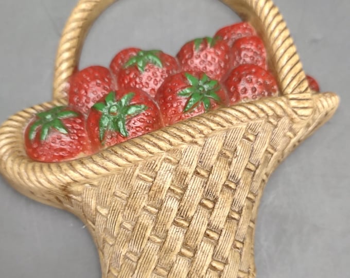 Featured listing image: Burwood Resin Strawberry Wall Decor, 1/2 Inch Strawberries Rattan Wicker Basket Plastic Wall Hanging Decor Circa 1985