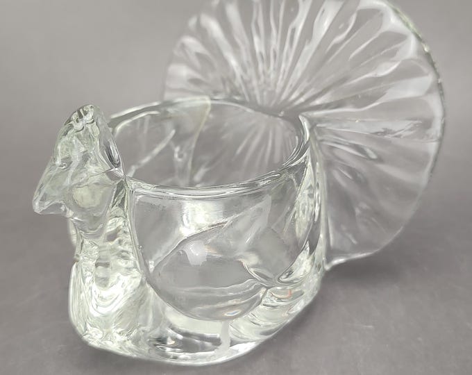 Featured listing image: Vintage Avon Clear Glass Turkey Candle Votive Tea Light Retro 70s Fall Thanksgiving Decor Toothpick Holder