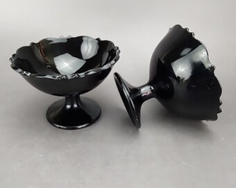 Vintage Smith Glass Black Amethyst Mt Pleasant Tall Sherbet Dessert / Champagne Coupe, Depression Glass