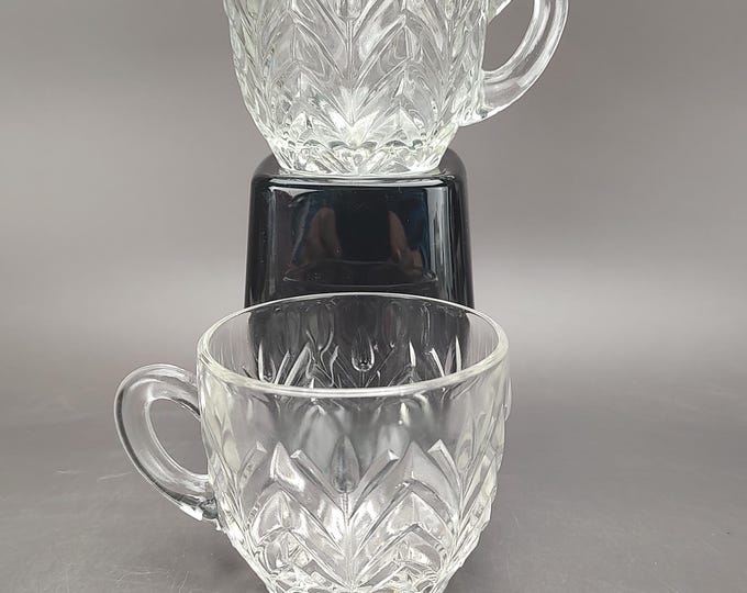 Featured listing image: Jeannette Feather Punch Cups Clear Crystal 1940s, Jeannette Glass Set Of 2