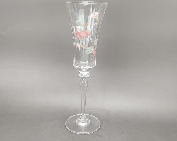 Featured listing image: Mikasa Silk Flowers Champagne Flute: Pink Floral Crystal Toasting Glass
