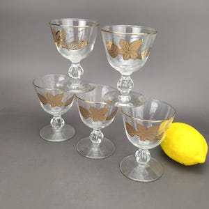 Vintage Libbey &quot;Gold Leaves&quot; Cocktail Glasses Stem 3003 Mid Century Barware  Gold Leaves