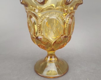 Compota/vasija votiva de vidrio ámbar con diseño de luna y estrellas de LE Smith