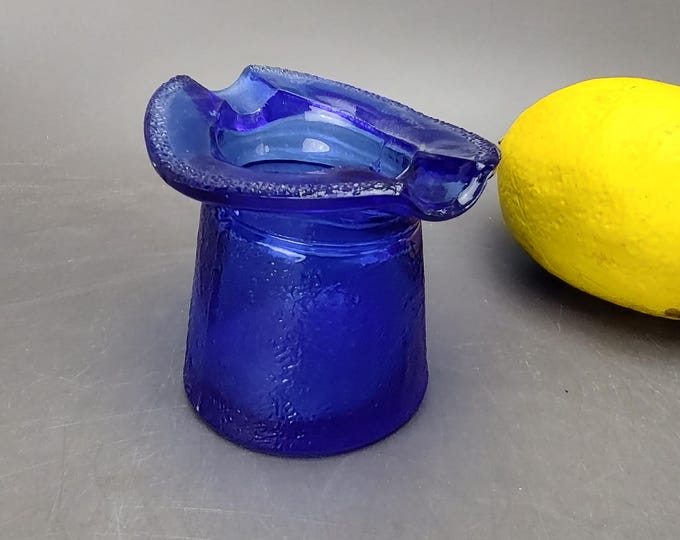 Featured listing image: Vintage Cobalt Blue Glass Top Hat Collectible Ashtray Trinket Dish Succulent Planter Window Sill Decor