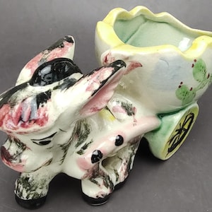Vintage Relco Donkey And Cart Wagon Planter Succulent Planter C. 1940s Japan