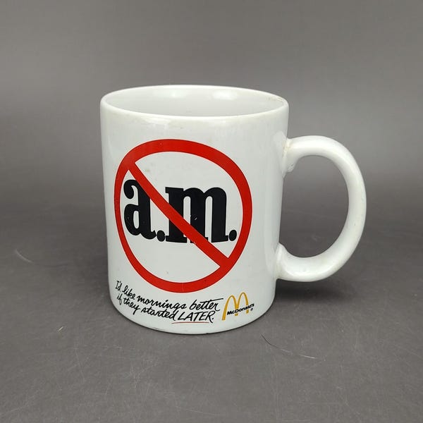 Anti Morning McDonald's No Morning Mug Coffee Cup 80s Vintage Collectable  Birthday Office Gift