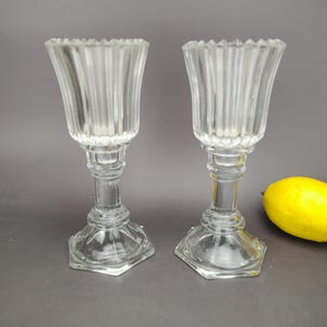 Vintage Homco Clear Striated Ribbed Glass Peg Votive ~ Set Of 2 ~ Romantic Lighting Tea Light Candle Holder