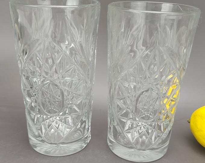 Featured listing image: Libbey Hobstar Clear Highball Pressed Glass Colonial Style Tumblers Vintage Drinkware
