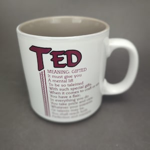 Papel Name Mug Ted Meaning Gifted ~ Red On White Tan Interior ~ Name Meaning ~ Birthday Gift For Ted ~ Personalized Ted Mug