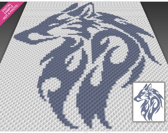 Wolf Blanket Wolf Wolf Crochet Pattern Howling Wolf Moon and Mountains Pattern Graph With Single Crochet and TSS written Wolf Graphgan