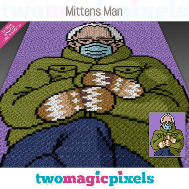 Mittens Man crochet graph c2c, mini c2c, sc, hdc, dc, tss, cross stitch, knitting PDF download, no counts or instructions image 1