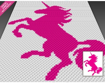 Unicorn Silhouette crochet graph (c2c, mini c2c, sc, hdc, dc, tss), cross stitch, knitting; PDF download, no counts or instructions
