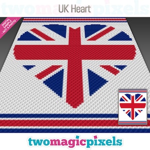 UK Heart Pattern, Corner to Corner Blanket, Union Jack Graphgan PDF Download, British Flag Design, Patriotic Decor, No Counts Included