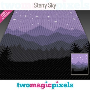 Starry Sky crochet graph cross stitch; (c2c, mini c2c, sc, hdc, dc, tss); knitting;  PDF download, no counts/ instructions