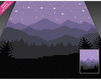 Starry Sky crochet graph cross stitch; (c2c, mini c2c, sc, hdc, dc, tss); knitting;  PDF download, no counts/ instructions