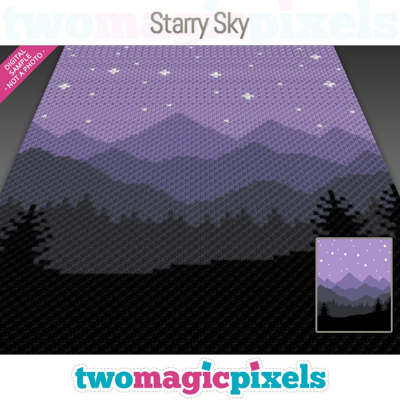 Starry Sky crochet graph cross stitch c2c, mini c2c, sc, hdc, dc, tss knitting PDF download, no counts/ instructions image 1