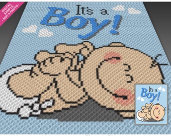 It's a Boy! crochet graph (c2c, mini c2c, sc, hdc, dc, tss), cross stitch, knitting; PDF download, no counts or instructions