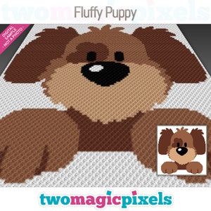 Fluffy Puppy crochet graph (c2c, mini c2c, sc, hdc, dc, tss), cross stitch, knitting; PDF download, no counts or instructions