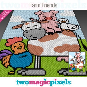Farm Friends gehaakte grafiek kruissteek; (c2c, mini-c2c, sc, hdc, dc, tss); breien; PDF-download, geen tellingen/instructies